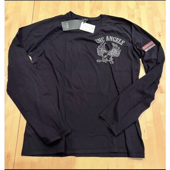 VTG CNC Angels LS Size 2XL Black White Embroidered Eagle & Patches 100% Cotton - Picture 1 of 10